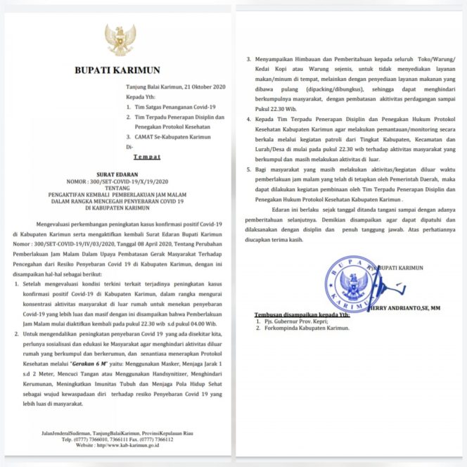 
					Pemkab Karimun Provinsi Kepri Terapkan Pembatasan Jam Malam.