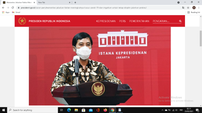 
					Ket foto ; Wakil Menteri Kesehatan Dante Saksono Harbuwono, saat menyampaikan keterangan pers di Kantor Presiden, Jakarta, Senin, 24 Mei 2021. Foto: BPMI Setpres/Rusman