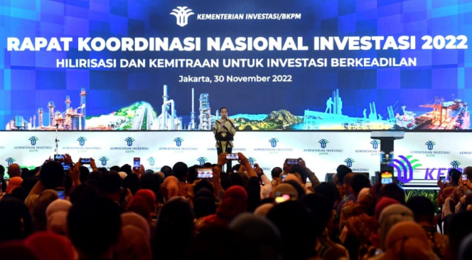 
					Ket foto: Presiden Joko Widodo secara resmi membuka Rapat Koordinasi Nasional (Rakornas) Investasi Tahun 2022 di The Ritz-Carlton, Jakarta, pada Rabu, 30 November 2022. Foto: BPMI Setpres.