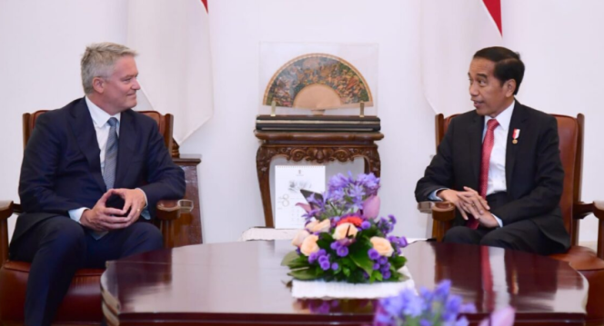
					Ket foto: Presiden Joko Widodo menerima Sekretaris Jenderal Organisasi Kerja Sama dan Pembangunan Ekonomi (OECD), Mathias Cormann, di Istana Merdeka, Jakarta, pada Kamis, 10 Agustus 2023. Foto: BPMI Setpres/Lukas.