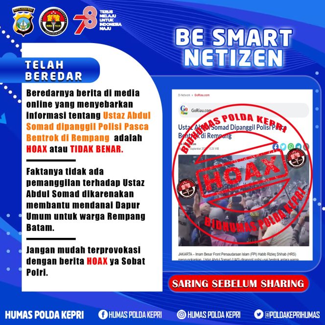 
					Polri Pastikan Pemaggilan Ustad Abdul Somad Paska Bentrok Di Rempang Adalah Hoax