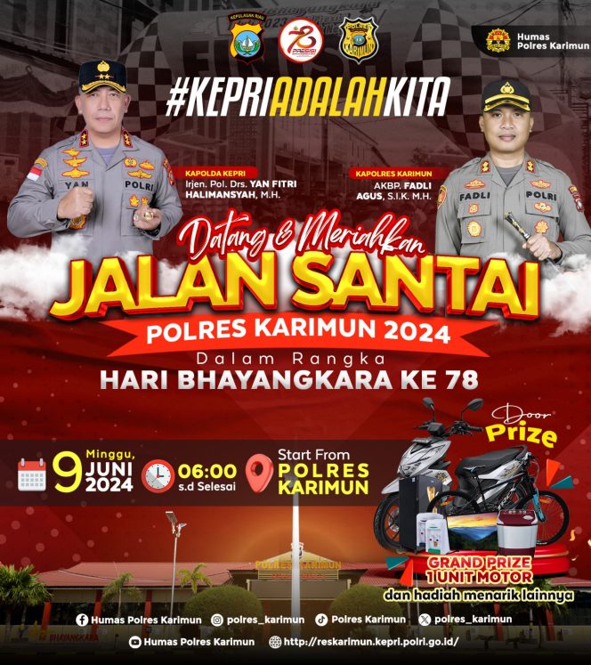 Sambut HUT Bhayangkara ke-78, Polres Karimun Siapkan Hadiah Sepeda Motor Meriahkan Jalan Santai