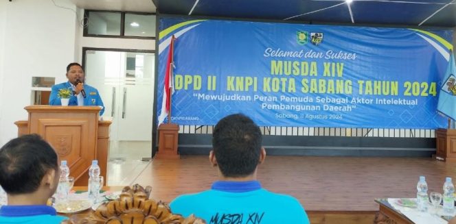 
					Foto: Ketua KNPI terpilih Ferdiansyah saat menyampaikan kata sambutan pada Musda DPD II KNPI Kota Sabang.