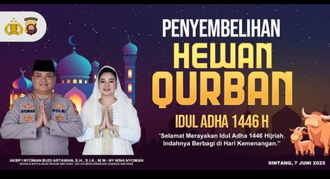 
					Kapolres Sintang Serahkan Hewan Qurban di Hari raya Idul Adha 1446 H/2025 M